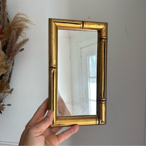 Vintage Other - Vintage Gold Wood Bamboo Framed Wall or Vanity Mirror 9”